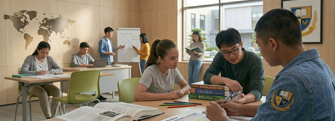 Student studying with a simple daily timetable on the desk